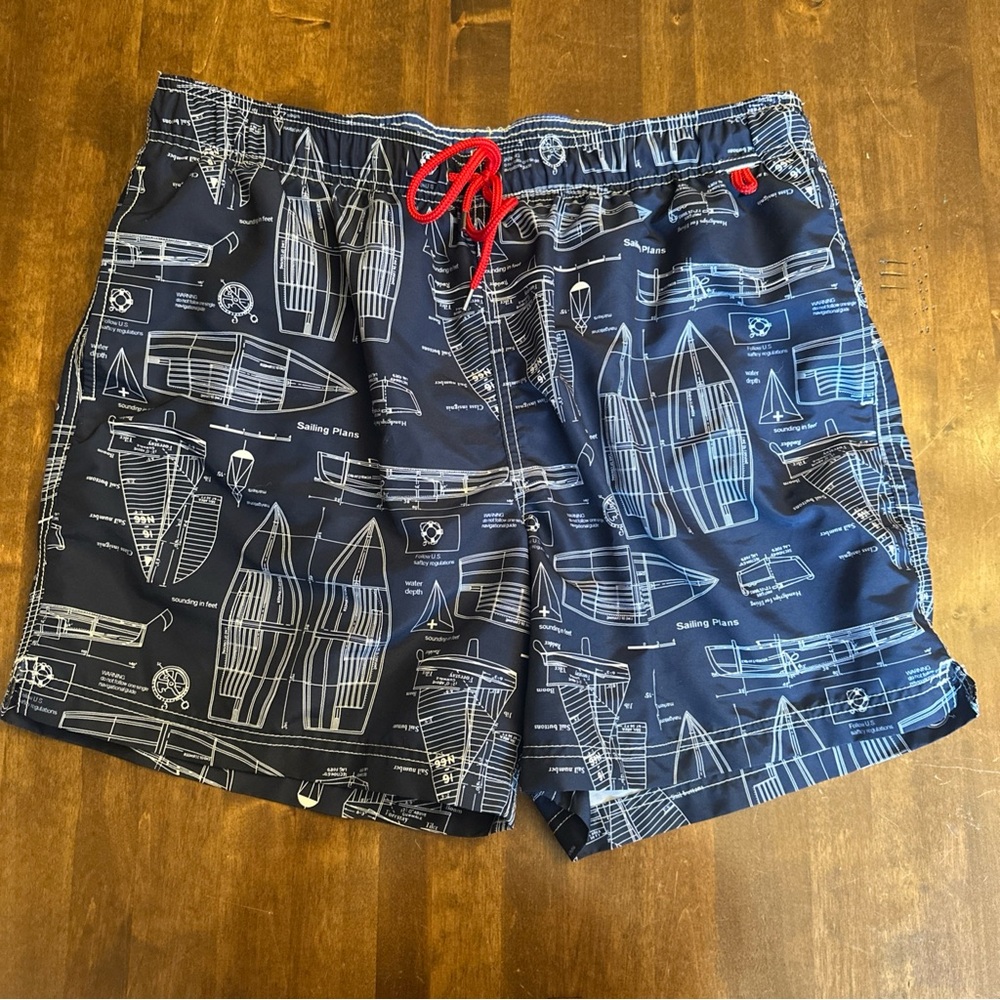 Land's End Mens Large Sailing Sailboat Swim Trunks Mesh Lined Nautical Preppy ⚓️